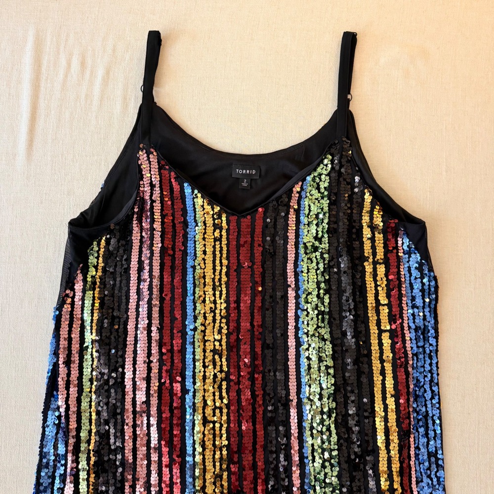 Torrid Disco Rainbow Sequin Trapeze Mini Party Dress Plus Size 2 - Picture 9 of 12